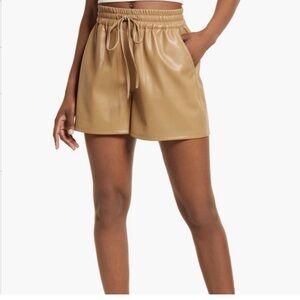 Good American Better than Leather Drawstring Shorts - Tan